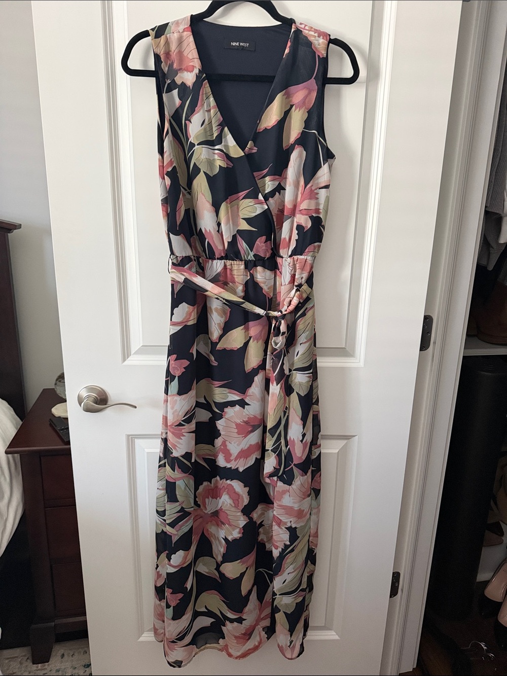 Nine West Black Maxi Dress with Pink & Cream Floral Print